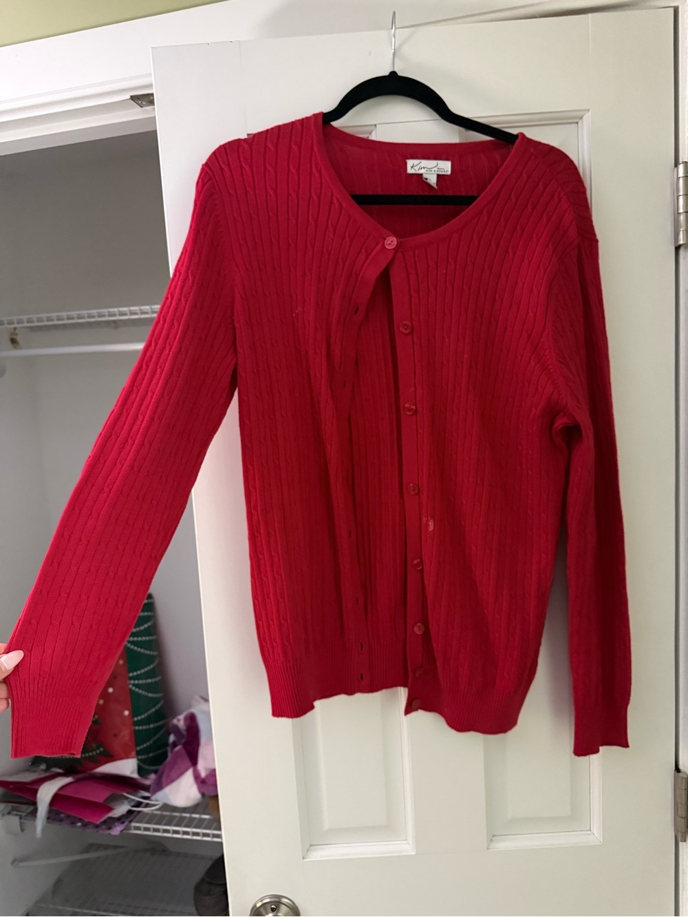 Women's Red Cable-Knit Button Cardigan Sweater